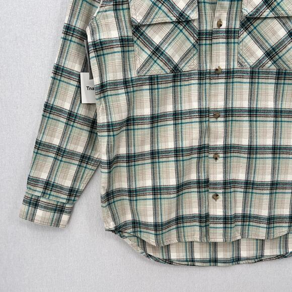 ARITZIA TNA Plaid Oversized Shirt Women S Cream Blue Fiona Button Up Shacket NEW - Picture 5 of 13
